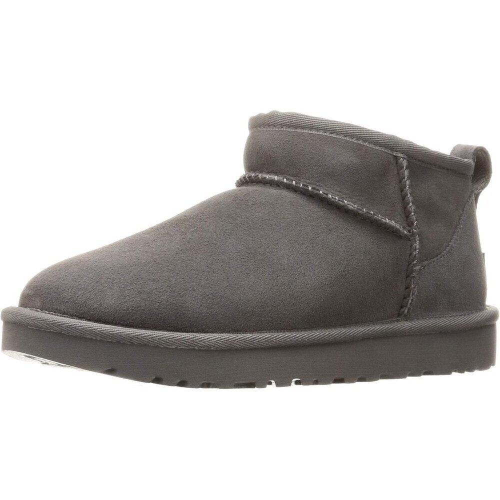 UGG Women's Grey Rounded Toe Sheepskin Lining Classic Ultra Mini Boot